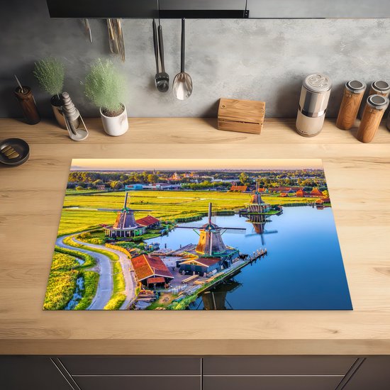 Kookplaataccessoires - Inductie beschermer - 75x52 cm - Inductie Afdekplaat - Anti Slip Mat - Molen - Hollands - Avond - Landschap - Inductiebeschermer - Voor kookplaat - Werkbladbeschermer - Keuken decoratie - Accessoires