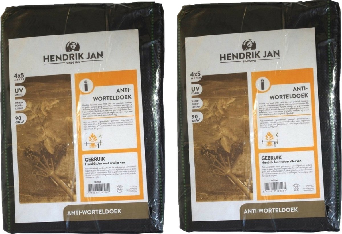 Hendrik Jan Anti worteldoek/onkruiddoek - 2x verpakking - zwart - 5 x 4 meter