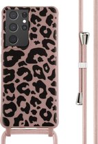 iMoshion Hoesje Geschikt voor Samsung Galaxy S21 Ultra Hoesje Met Koord - iMoshion Siliconen design hoesje met koord - Roze / Animal Pink