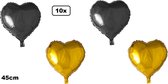10x Folieballon Hart goud en zwart (45 cm) – Black an gold party trouwen huwelijk bruid hartjes ballon feest festival liefde white