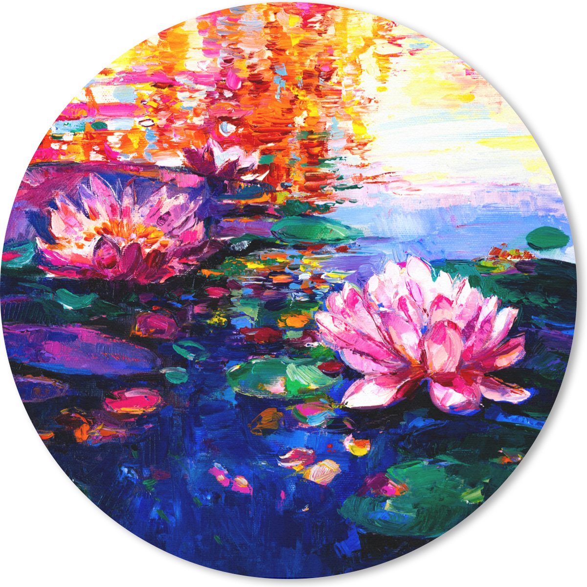 Muismat rond 50x50 cm - Mousepad Schilderij - Waterlelie - Olieverf - Water - Ronde muismatten