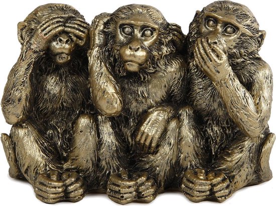 Sculptuur "Monkey Hear see and speak no evil" goud polystone 11x6x8cm