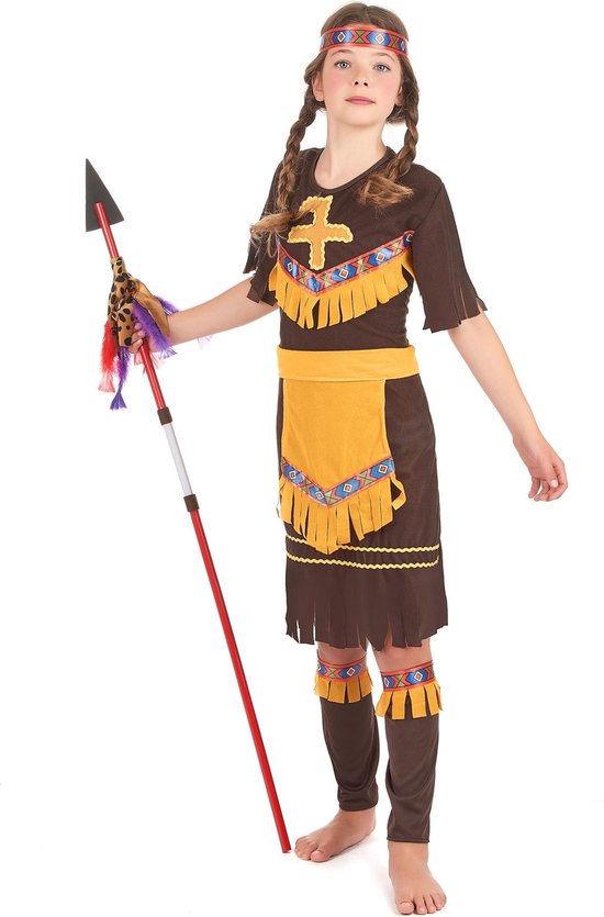 LUCIDA - Geel en beige indiaan kostuum voor kinderen - L 128/140 (10-12 jaar)
