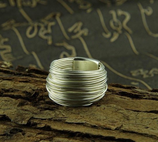 appel Gewend Laboratorium Brede Zilveren Ring - Handgemaakt - Zilverdraad Ring - 18.0mm | bol.com