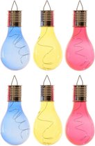 6x Buiten LED blauw/geel/rood peertjes solar verlichting 14 cm - Tuinverlichting - Tuinlampen - Solarlampen op zonne-energie