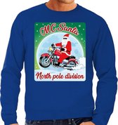 Foute Kersttrui / sweater - MC Santa North Pole division - motorliefhebber / motorrijder / motor fan - blauw voor heren - kerstkleding / kerst outfit M (50)
