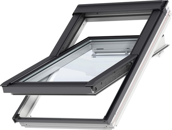 VELUX Dakraam GGL SK10 2070, SK10 114x160cm, centraal scharnierpunt, wit gelakt met dakpan gootstuk (EDW 1000) en waterkerende manchet (BFX)