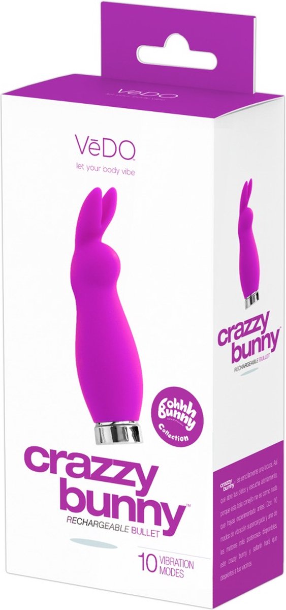 Vedo – Siliconen Opleg Vibrator met Bunny Oren voor Sensuele Massages Oplaadbaar – 12.2 cm – Paars