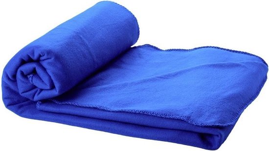 10x Fleece deken kobalt blauw 150 x 120 cm - reisdeken met tasje