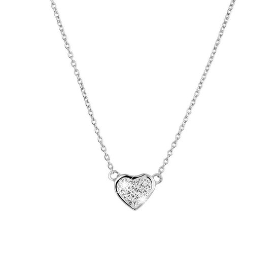 Lucardi Dames Ketting met hanger hart met kristal - Echt Zilver - Ketting - Cadeau - 42 cm - Zilverkleurig
