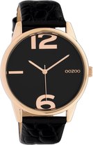 OOZOO Timepieces - Rosé gouden horloge met zwarte leren band - C10379 - Ø40