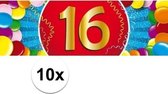 10x 16 Jaar leeftijd stickers 19 x 6 cm - 16 jaar verjaardag/jubileum versiering 10 stuks