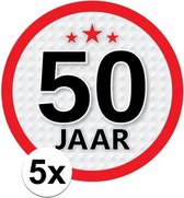 5x 50 Jaar leeftijd stickers rond 15 cm - 50 jaar verjaardag/jubileum versiering 5 stuks