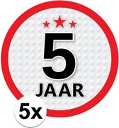 5x 5 Jaar leeftijd stickers rond 15 cm - 5 jaar verjaardag/jubileum versiering 5 stuks