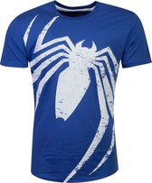 Marvel Spiderman Heren Tshirt -L- Acid Wash Spider Blauw