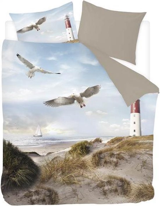 Snoozing Lighthouse - Flanel - Dekbedovertrek - + 60x70 - Taupe