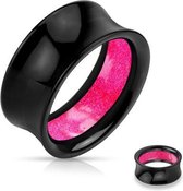 19 mm Double-flared tunnel zwart met roze glitters