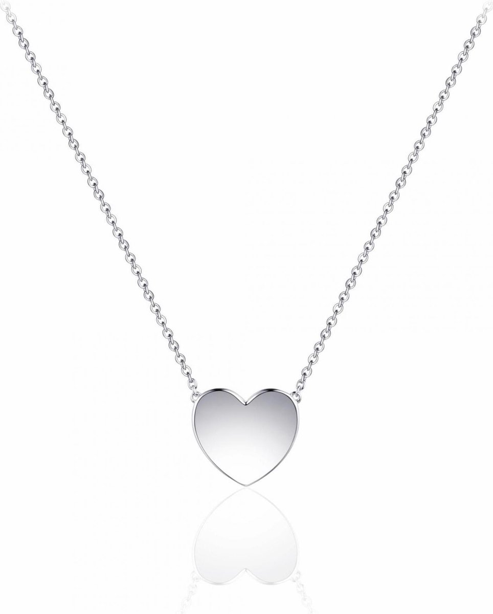 Jewels Inc. - Hanger incl. Ketting - Hart - Maat XS - 7mm x 7mm - Lengte 42+5cm - Gerhodineerd Zilver 925