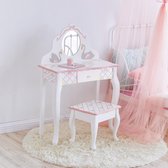 Teamson Kids Houten Kaptafel Kinderen - Tafel en Stoel Set - Zwanenmeer Ontwerp - Wit/Roze