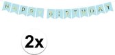 2x Lichtblauwe DIY feest slinger Happy Birthday 1,75 meter - Kinderverjaardag/kinderfeestje/verjaardag slinger lichtblauw