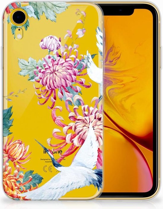 Siliconen Case Geschikt voor iPhone XR Bird Flowers