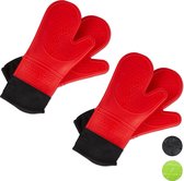 Relaxdays 2 paar ovenwanten siliconen - ovenhandschoenen - bbq handschoenen – rood