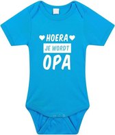 Hoera je wordt opa tekst baby rompertje blauw jongens - Kraamcadeau - Babykleding 68 (4-6 maanden)