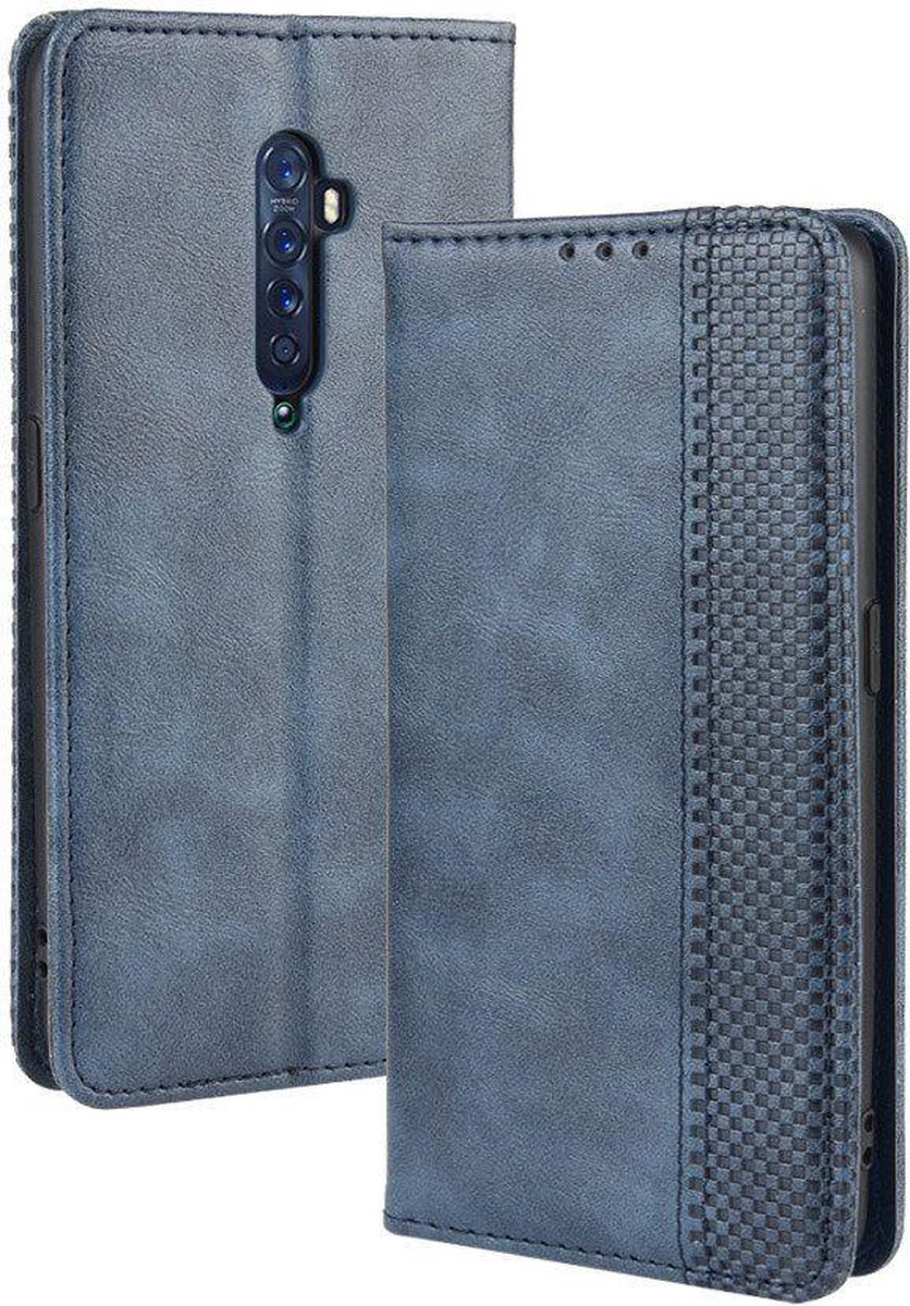 Oppo Reno 2 Stijlvol Vintage Portemonnee Hoesje Blauw