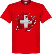 Zwitserland Ripped Flag T-Shirt - Rood - XS