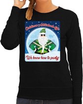 Foute Achterhoek Kersttrui / sweater - Christmas Achterhoek style we know how to party - zwart voor dames - kerstkleding / kerst outfit XS (34)