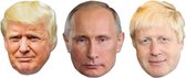3x Wereldleiders verkleed maskers - President Donald Trump - Vladimir Poetin - Boris Johnson - Carnaval maskers - Multi