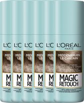 L'Oréal Paris Magic Retouch Middenbruin Camouflerende Uitgroeispray - 6 x 75ml