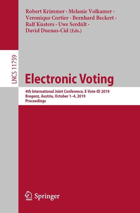 Lecture Notes in Computer Science 11759 - Electronic Voting - cover