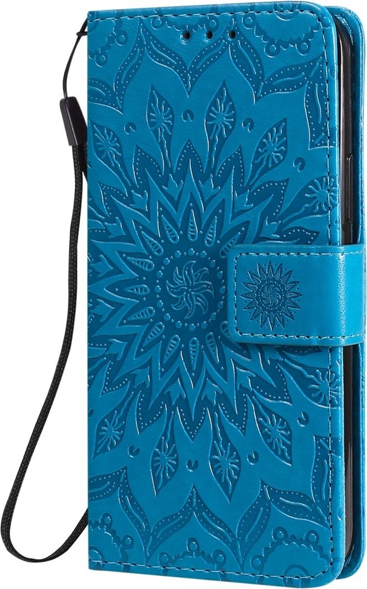 Mobigear Telefoonhoesje geschikt voor Apple iPhone 12 Pro Hoesje | Mobigear Sunflower Bookcase Portemonnee | Pasjeshouder voor 2 Pasjes | Telefoonhoesje voor Pinpas / OV Kaart / Rijbewijs - Blauw