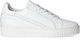 Manfield - Dames - Witte leren sneakers met crocodetail - Maat 39