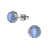 Aramat jewels ® - Zweerknopjes cat eye blauw zilverkleurig chirurgisch staal 6mm