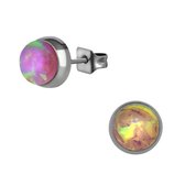Aramat jewels ® - Zweerknopjes opaal roze zilverkleurig chirurgisch staal 7mm