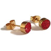 Aramat jewels ® - Goudkleurige oorbellen druzy zweerknopjes rood kristal chirurgisch staal 6mm