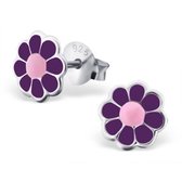 Aramat jewels ® - Kinder oorbellen bloem paars 925 zilver 7mm