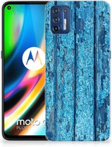 Backcase Siliconen Hoesje Motorola Moto G9 Plus Telefoonhoesje Wood Blue