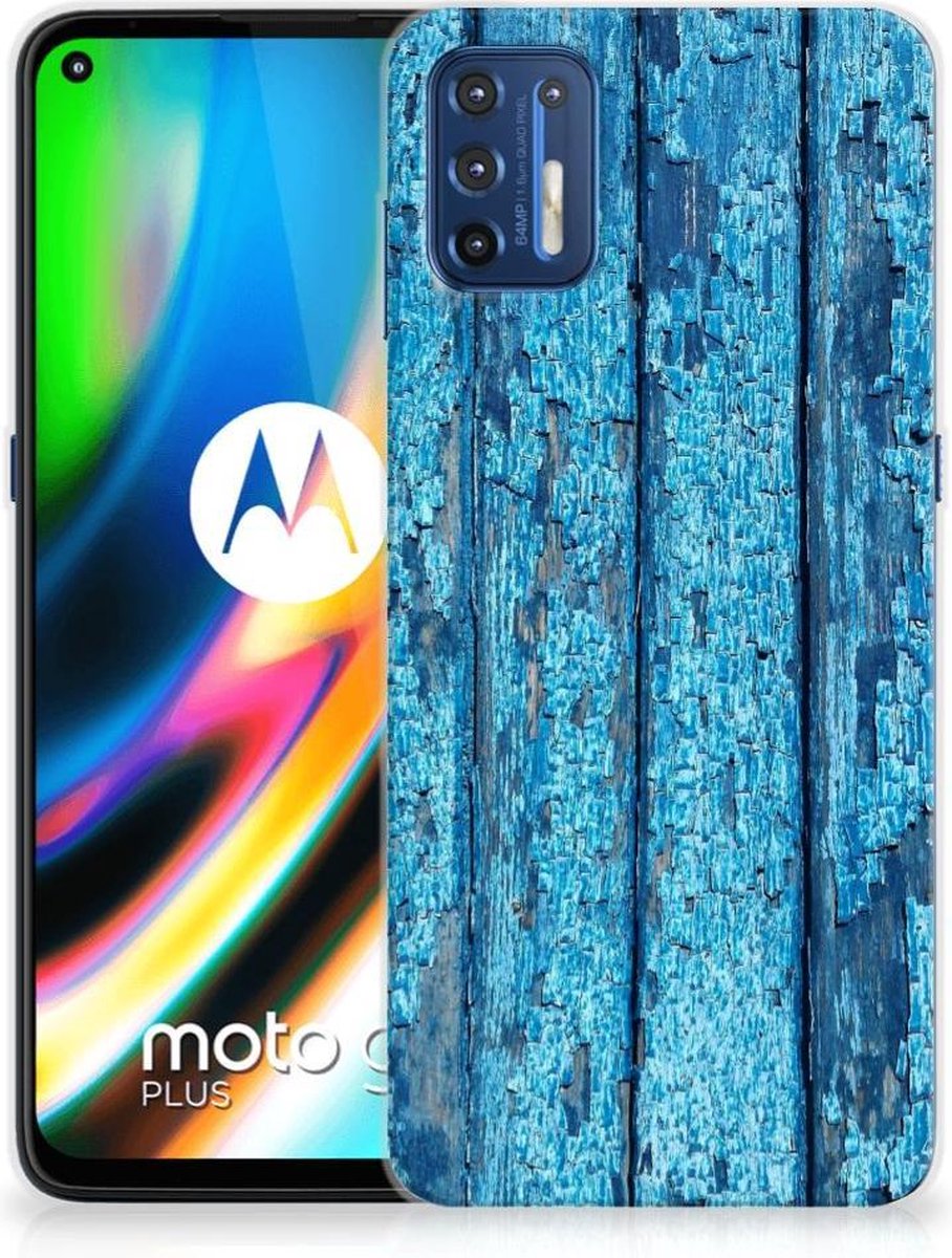 Motorola Moto G9 Plus Bumper Hoesje Wood Blue