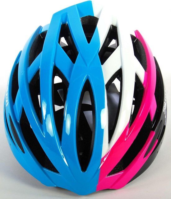 Salutoni Dames Fietshelm - Blauw Wit Roze - 58-61 cm