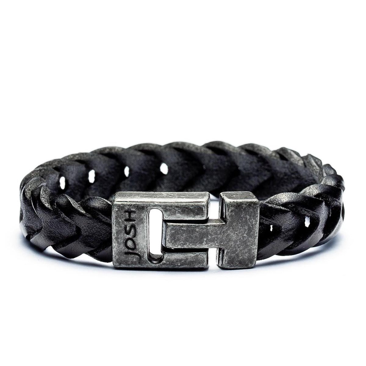 Josh Heren Armband Leer;Metaal - Zwart