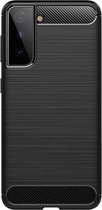 Shop4 - Geschikt voor Samsung Galaxy S21 Hoesje - Zachte Back Case Brushed Carbon Zwart