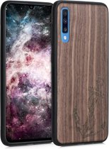 kwmobile telefoonhoesje compatibel met Samsung Galaxy A70 - Hoesje met bumper in donkerbruin - walnoothout - Vintage Anker design