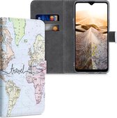 kwmobile telefoonhoesje voor Samsung Galaxy A20s - Hoesje met pasjeshouder in zwart / meerkleurig - Travel Wereldkaart design
