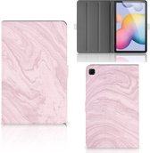 Leuk Case Samsung Galaxy Tab S6 Lite | Tab S6 Lite 2022 Tablet Hoes met Magneetsluiting Marble Pink