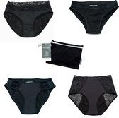 Cheeky Wipes menstruatie ondergoed - Set van 4 - 1 x Pretty 1x  Sassy 1 x Sporty 1 x Comfy + wetbag - maat 44 - 46