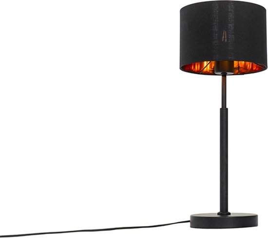 QAZQA vt - Lampe de table avec abat-jour - 1 lumière - H 48,8 cm - Zwart