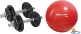 Tunturi - Fitness Set - Halterset 20 kg incl 2 Dumbbellstangen  - Gymball Rood 55 cm